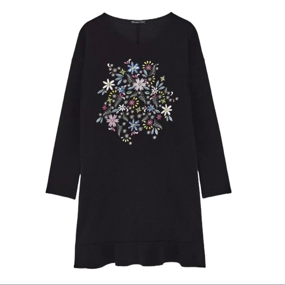 Zara Black Embroidered Dress - NWOT